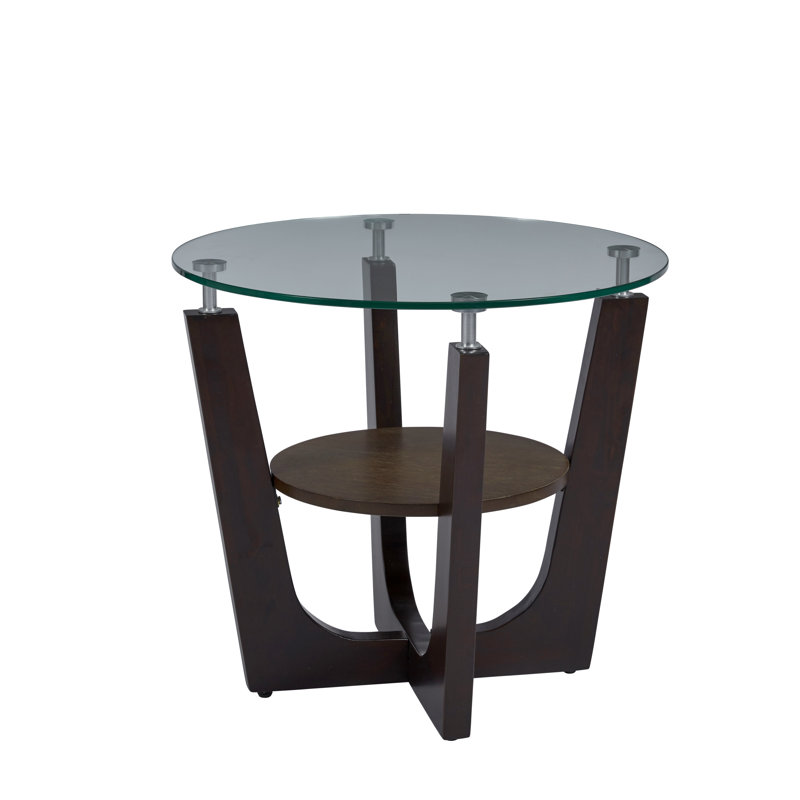 Latitude Run® Ayliana Glass Top Cross Legs End Table with Storage Wayfair
